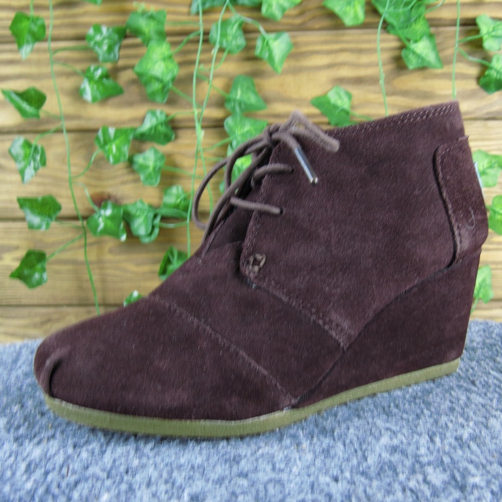 Toms Brown Suede Wedge Booties Lace Up Ankle Casual‎ Comfort Shoes Women Size 6